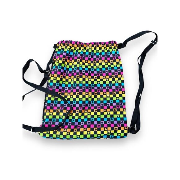 Disney Parks Rainbow Mickey Checkered Cinch Bag - Picture 2 of 5